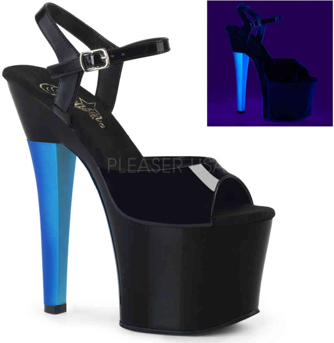 EU 39 = US 9 | RADIANT-709UVH | *7 Heel, 3 1/4 PF Ankle Strap Sandal w/ UV Heel